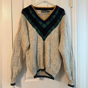 Vtg 80s V Neck American Eagle Cotton Sweater Size M